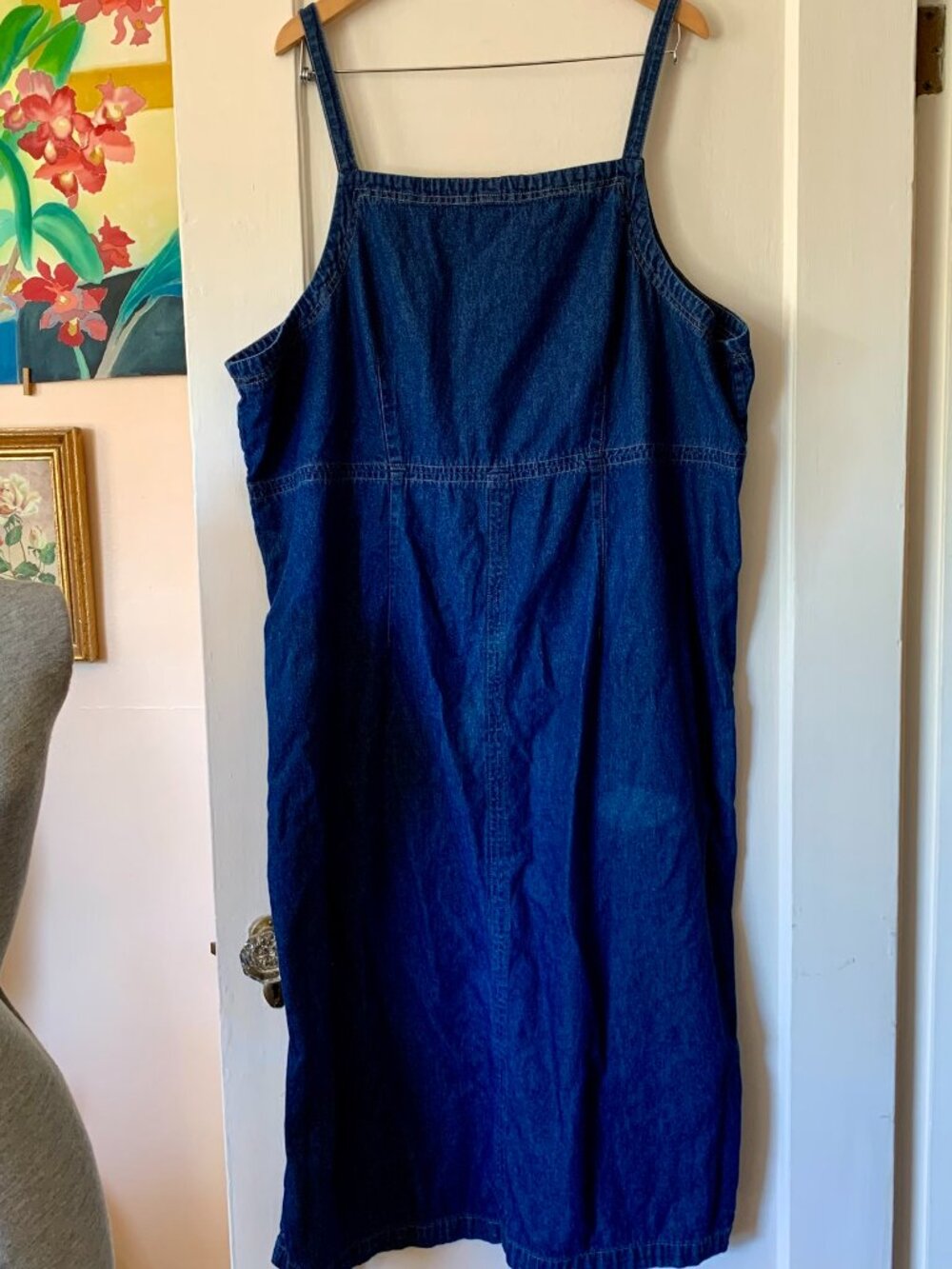 Avenue Blues Denim Midi Maxi Dress Sz 24 Zip Up Back Empire Waist Cotton *Flawed